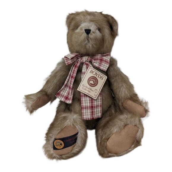 Boyds Bear 3rd Anniversary 2005 Brown Plaid Ribbon Jointed Plush Stuffed Animal - Picture 1 of 7